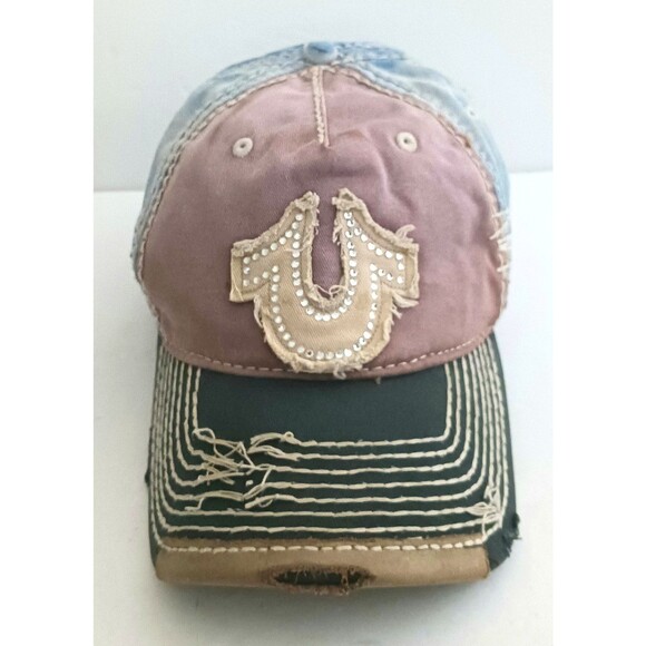 VTG True Religion Y2K Horseshoe Logo Distressed Trucker Strapback Hat Unisex - Picture 1 of 10